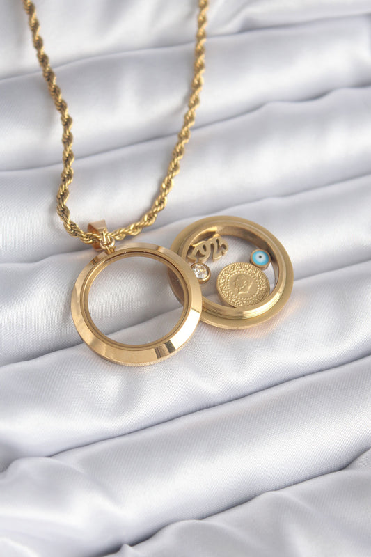 316L Çelik Gold Renk Açılabilir Fanus Model Kadın Kolye